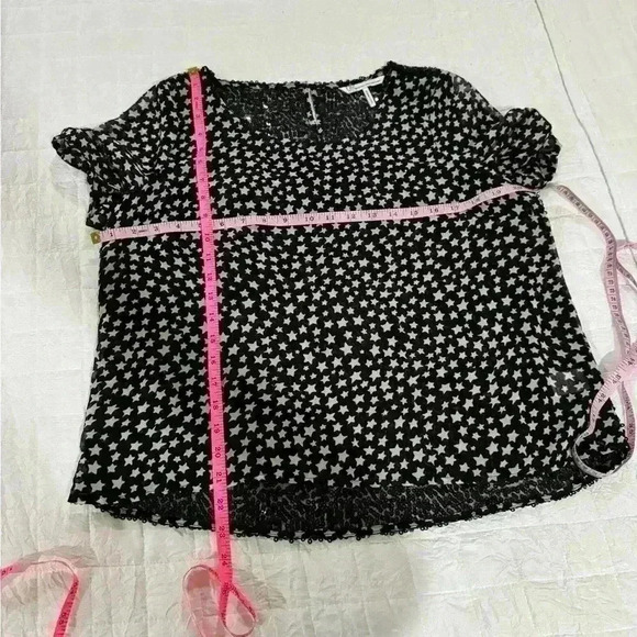 French Connection Small Black Gray Sheer Star Pattern Top Sequined Back - Picture 2 of 4